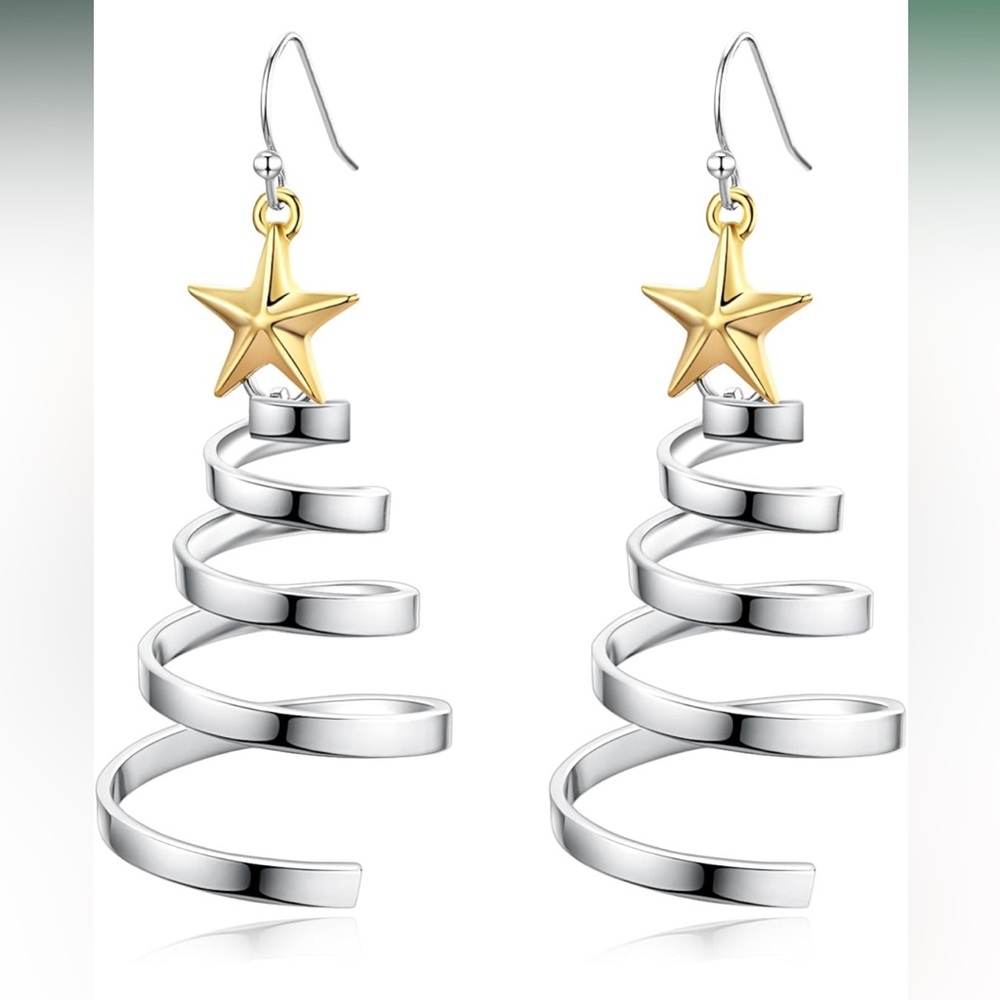 Christmas Tree Spiral Drop Dangle Earrings